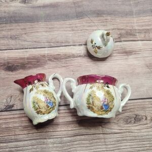 Vintage Imperial Porcelain Gold Creamer & Sugar Bowl Set With Lid